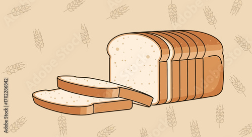Illustrated loaf of sliced bread representing food, baking, and bakery concept