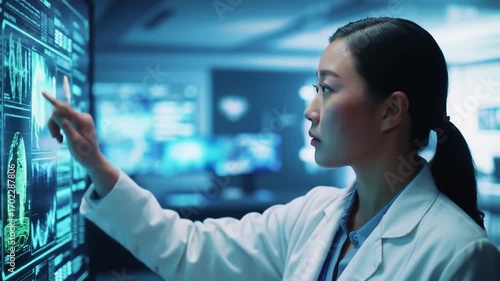 Scientist analyzing data from AI-powered laboratory instruments