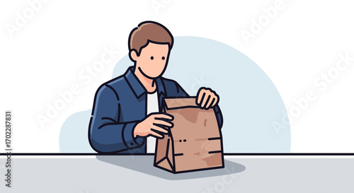 Illustration of a person opening a paper bag taking a snack concept cartoon design