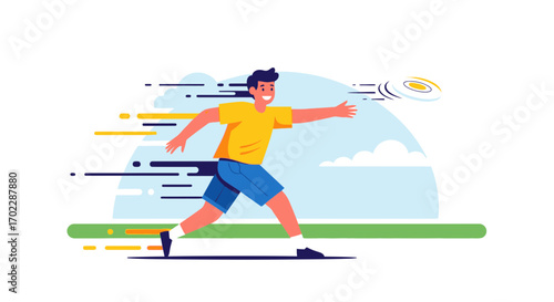 Illustration of a person playing frisbee in a park during a sunny day