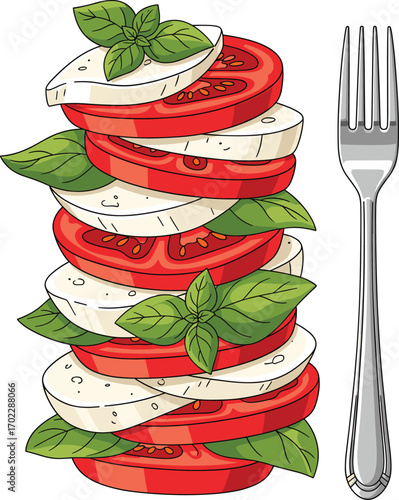 Italian Caprese Salad with Tomato, Basil, and Mozzarella Vector