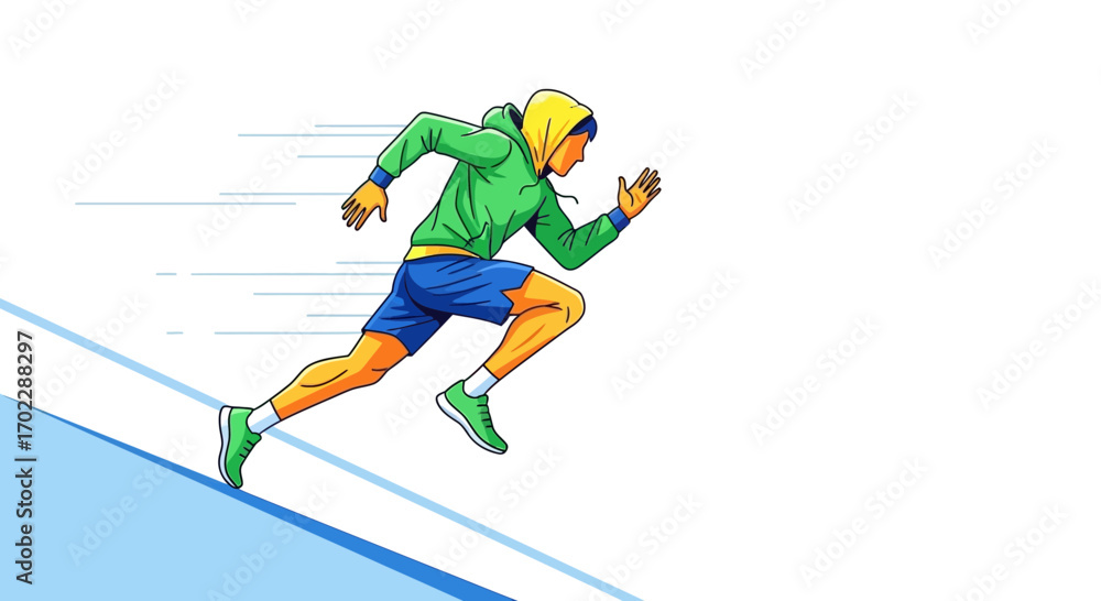 Fototapeta premium Illustration of a person running uphill with speed lines great for fitness and exercise
