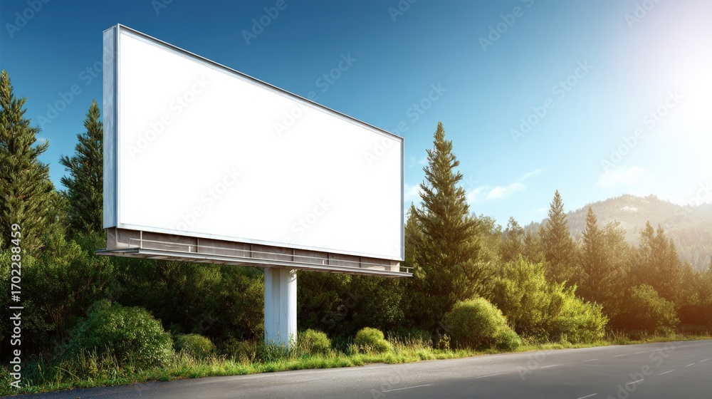 Fototapeta premium Billboard Mockup on Highway with Sunny Background: Ideal for Outdoor Advertising and Marketing Campaigns
