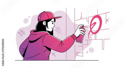 Illustration of a person using spray paint to create graffiti art on a wall