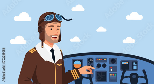 Illustration Of A Pilot In The Cockpit Of An Airplane Ready For Flight