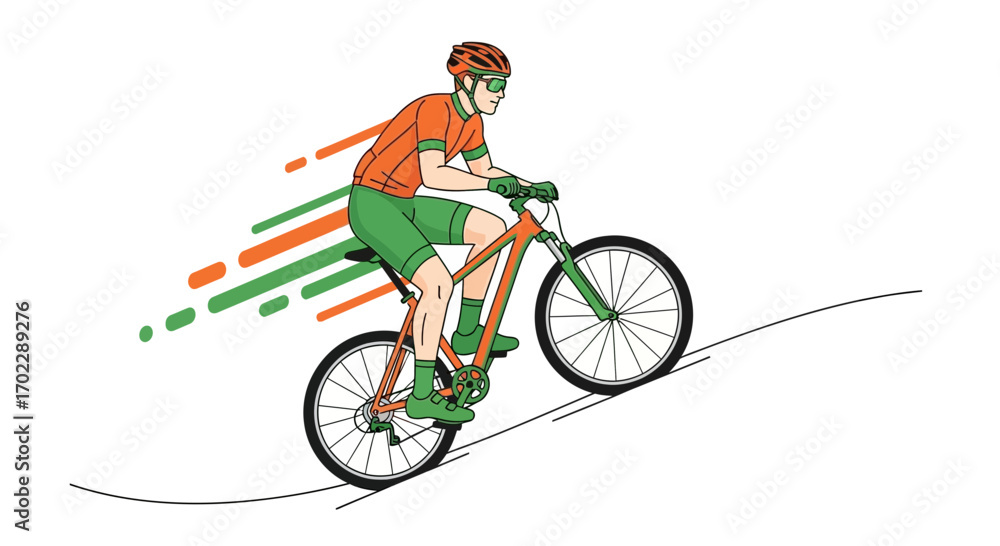 Obraz premium Illustration of a cyclist riding a mountain bike uphill in graphic style