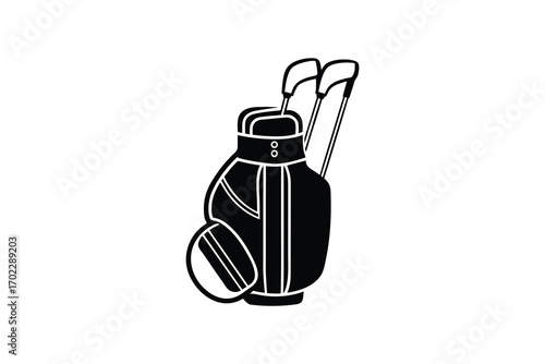 golf equipment bag with clubs and ball silhouette