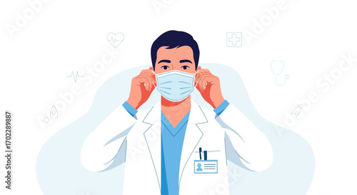 Illustration of a doctor wearing a medical mask, representing healthcare and protection