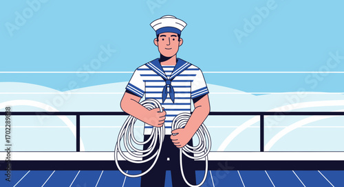 Illustration of a sailor holding rope, representing nautical lifestyle and maritime concepts