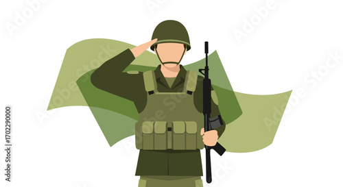 Illustration of a saluting soldier holding a rifle, representing military service