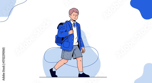 Illustration of a schoolboy walking with backpack on white background vector design