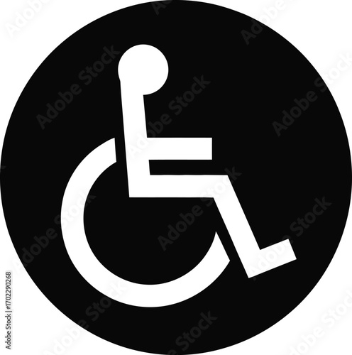 Universal accessibility symbol for wheelchair users in a circle sign