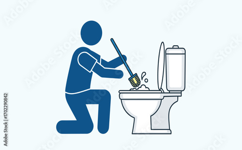 Person Cleaning Toilet with Brush for Sanitation and Hygiene Purpose
