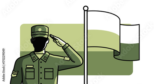 Illustration of a Soldier Saluting a Flag Depicting Patriotism and National Pride
