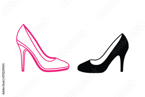 elegant high heels in pink and black silhouette