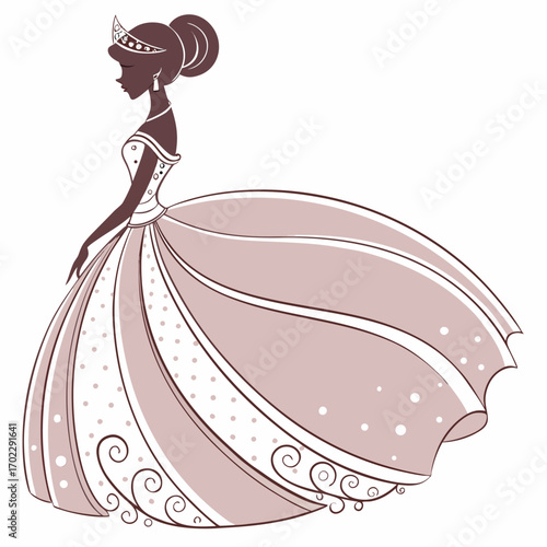 Elegant princess style ball gown adorned with delicate tulle layers and shimmering pearl embellishments perfect for fairytale celebrations and formal events