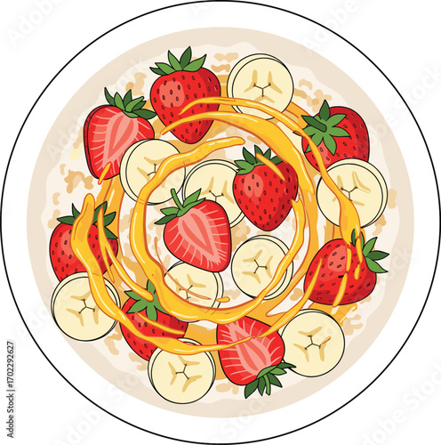 Vector Porridge Bowl with Honey and Fruits (2)