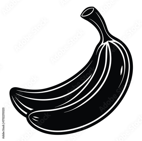Vector illustration of a single ripe yellow banana, a sweet, healthy, tropical fruit, on a white background