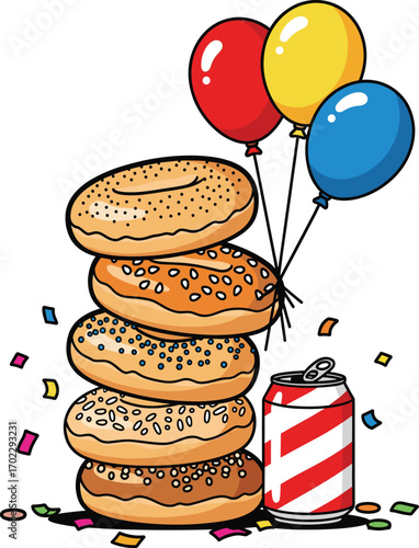 Cartoon Bagel Stack with Party Props