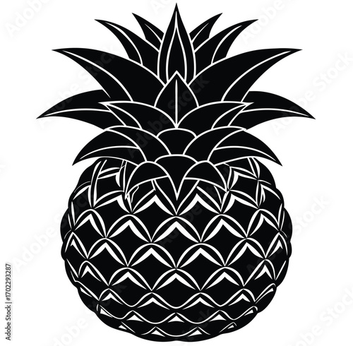 Fresh ripe pineapple vector illustration with green leaves isolated on a white background