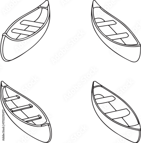 Set of Canoe Outline vector illustration isolated On Transparent Background