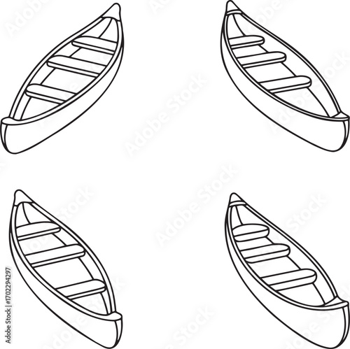 Set of Canoe Outline vector illustration isolated On Transparent Background