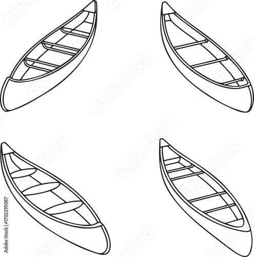 Set of Canoe Outline vector illustration isolated On Transparent Background