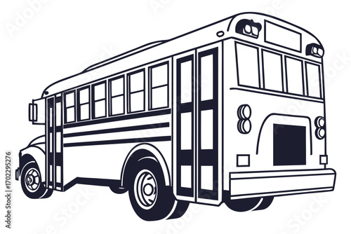 Classic school bus illustration in black and white