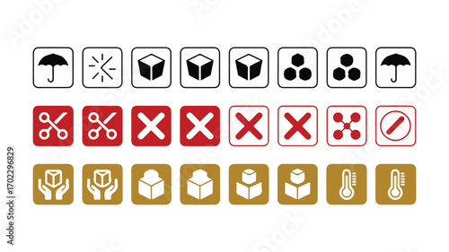 Shipping handling icons symbols caution warning vector
