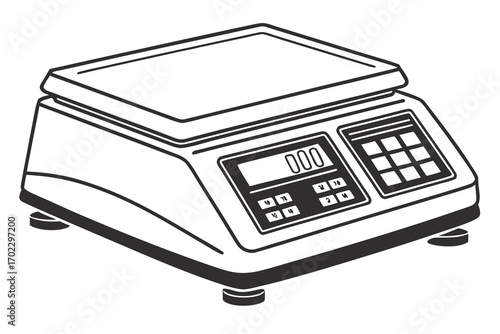 Digital scale with zero reading on display and keypad