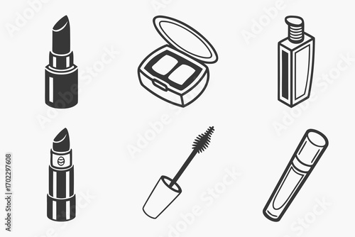 Set of six cosmetic product icons for makeup and beauty