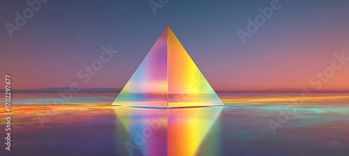 Colorful prism reflection on water surface abstract art geometric shape sunset landscape background image