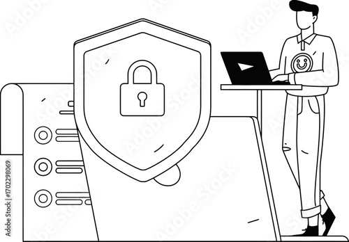 Confident professional securing digital data with advanced technology and robust security protocols for ultimate protection and peace of mind