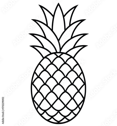 Vector illustration of a fresh, sweet, and juicy tropical pineapple with a green leaf isolated on white