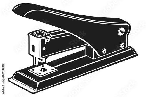 Black and white illustration of a classic office stapler