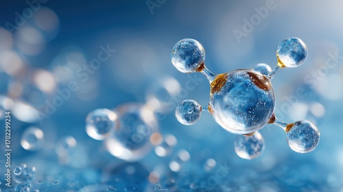 Fototapeta Naklejka Na Ścianę i Meble -  Transparent Molecular Structure with Blue Background for Scientific Presentations