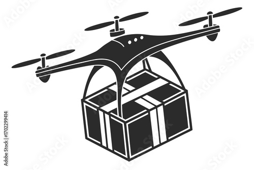 Drone delivering a package with a modern design isolated on white background