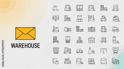 Warehouse icons logistics delivery transport vehicles vector
