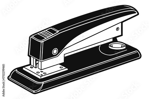 Black and white illustration of a modern office stapler