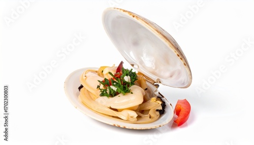 Fresh Clam with Herbs and Vegetables on White Background