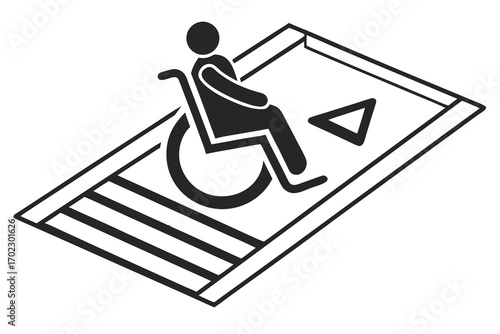 Icon of a person in a wheelchair on a ramp with tactile paving