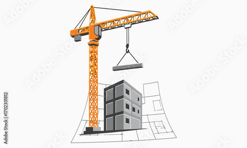 Silhouette of an urban construction site with industrial cranes and tower buildings at sunset