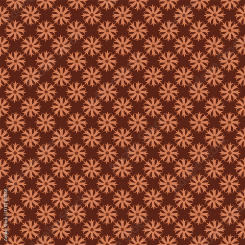 Terracotta Daisy Blender Seamless Pattern on Mahogany Brown