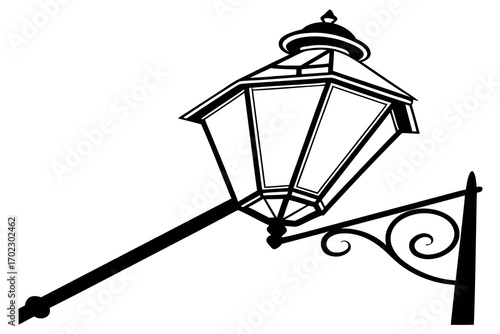 Classic black and white street lamp illustration