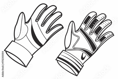 Two black and white line art sports gloves side by side