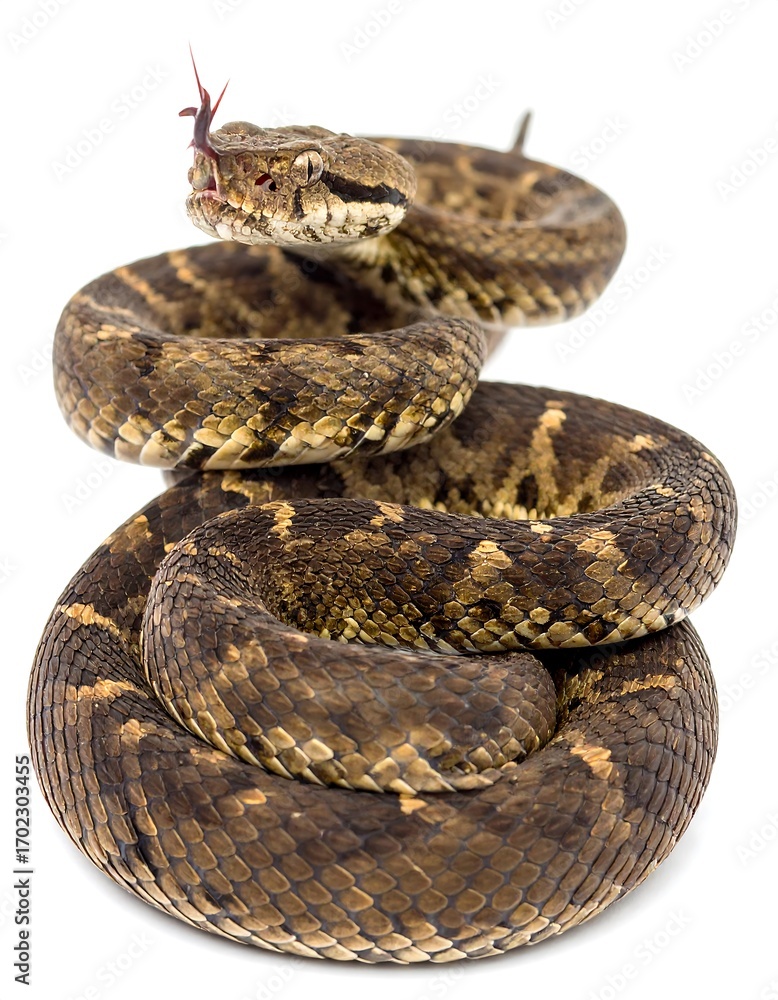 Obraz premium Coiled snake, isolated white background