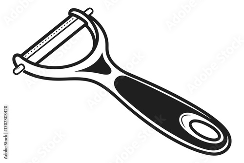 Black and white illustration of a kitchen peeler tool