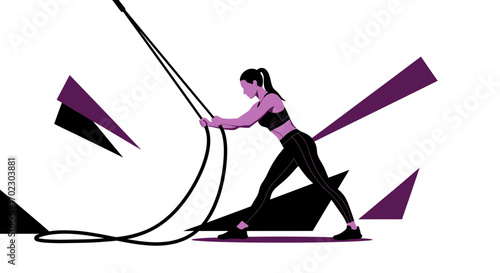 Illustration of a woman doing a rope exercise for fitness to create muscle