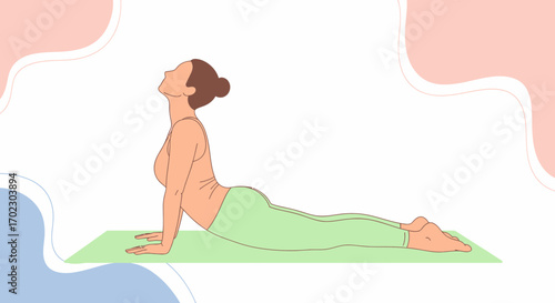 Illustration of a woman doing the upward-facing dog yoga pose on a mat