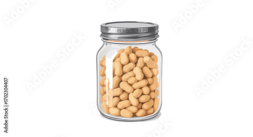 Jar of beans a clear glass container full of beans.